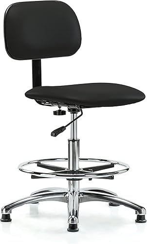 Miniatura 9 de Perch - Silla de laboratorio estacionaria cromada con respaldo ajustable y anillo para el pie, altura del banco alta de 24-33.5 pulgadas, tela negra