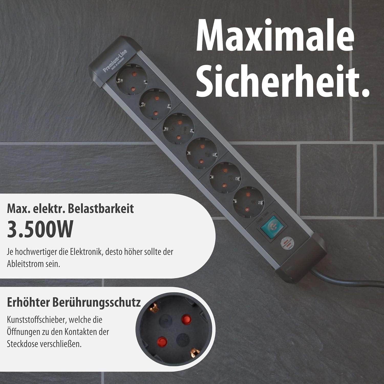Brennenstuhl Premium-Alu-Line Steckdosenleiste/Steckerleiste aus hochwertigem Aluminium, Mehrfachsteckdose mit Schalter und 3m Kabel (6-Fach Steckdosenleiste | 5 Stück)