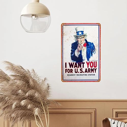 Miniatura 5 de Letrero de metal vintage con texto en inglés "I Want You for U.S. Army Uncle Sam, póster versátil de diseño retro divertido para el hogar, bar,