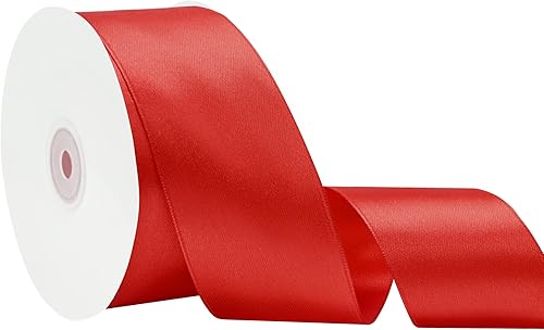 Cinta de satén roja de doble cara de 2 pulgadas x 50 yardas, cintas rojas de poliéster para envolver regalos, cinta de tela para manualidades, ramo