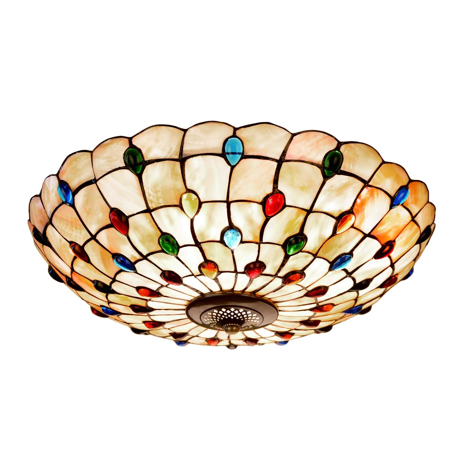 Plafonnier fait main Tiffany en nacre et coquillages, luminaire d'exception moderne
