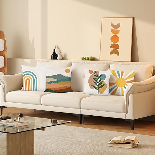 Miniatura 3 de Bonhause Juego de 4 fundas de almohada de terciopelo bohemio de 20 x 20 pulgadas  20.0 x 20.0 in., diseño de hojas de montaña, arte moderno, fundas