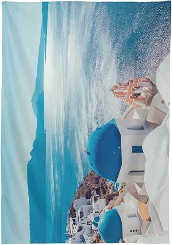 Miniatura 2 de Dallonan Decoración de mesa para fiesta, isla de Santorini, Grecia, paisajes costeros, mantel cuadrado de poliéster de 54 pulgadas para decoración