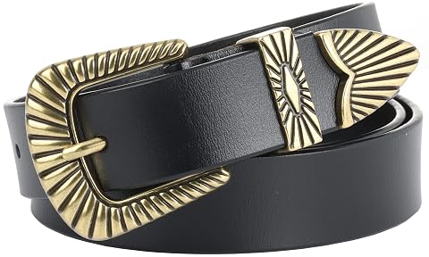 ALAIX Belts for women Womens Belts Silver Gold Buckle leather belts Black Western belts Jeans Pants belts for