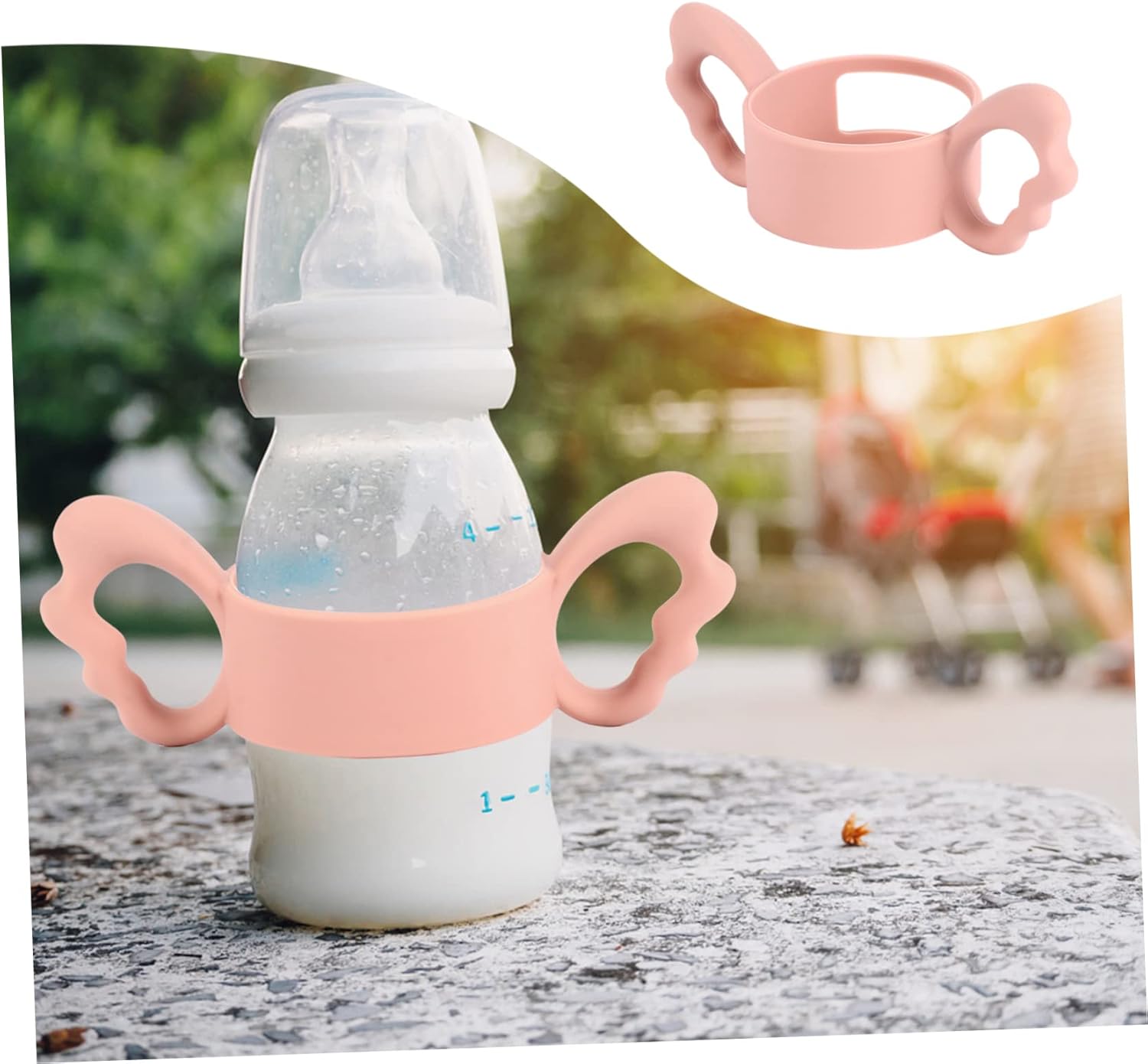 1pc Silicone Wide Mouth Bottle Grip Handle Non- Nursing Feeder Handle for Easy Grasping Flexible Design for Feeding Comfort Pink image 5 of 9 B0BSGDZKLC
