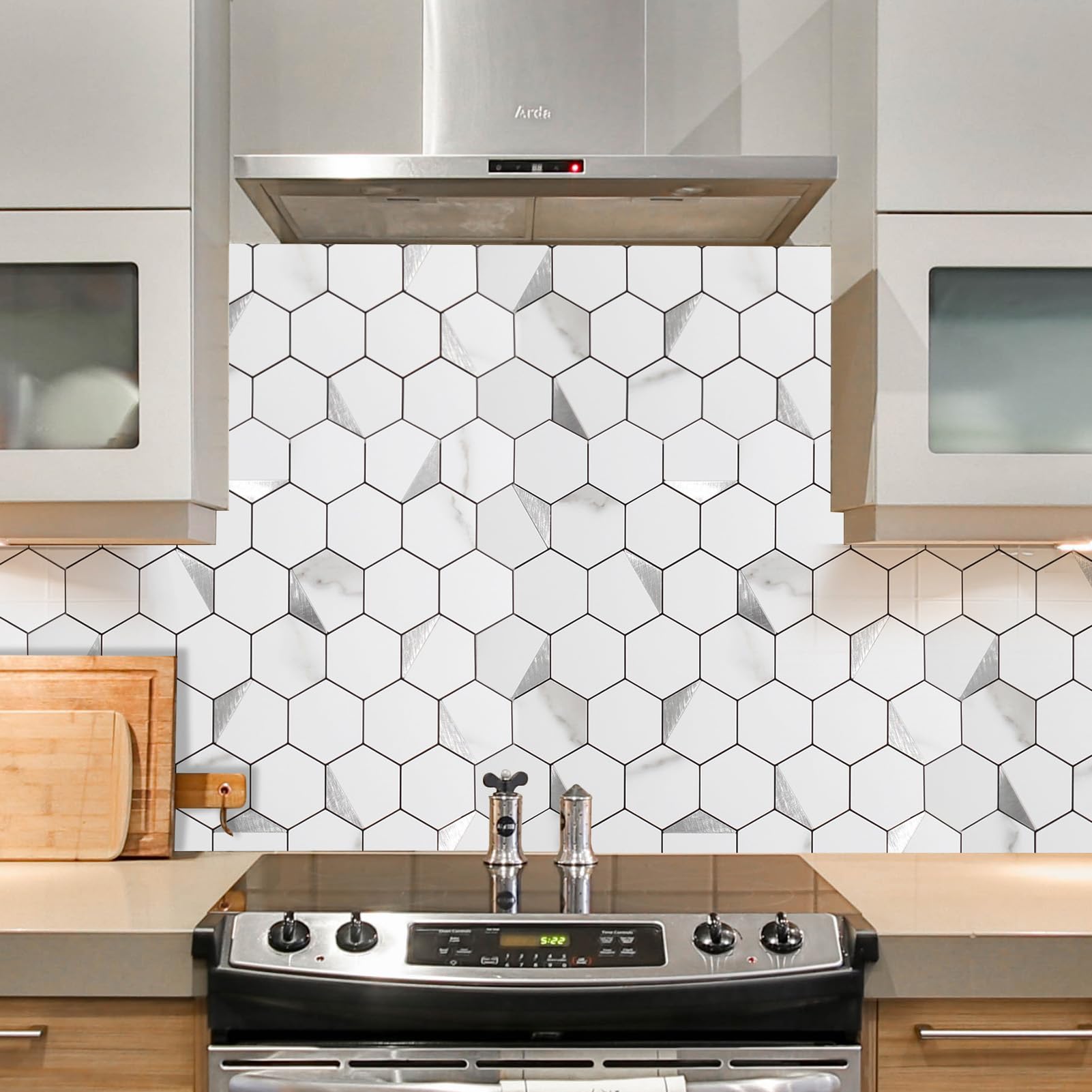 Peel and Stick Hexagon Backsplash Marble White Sample - BigaMart