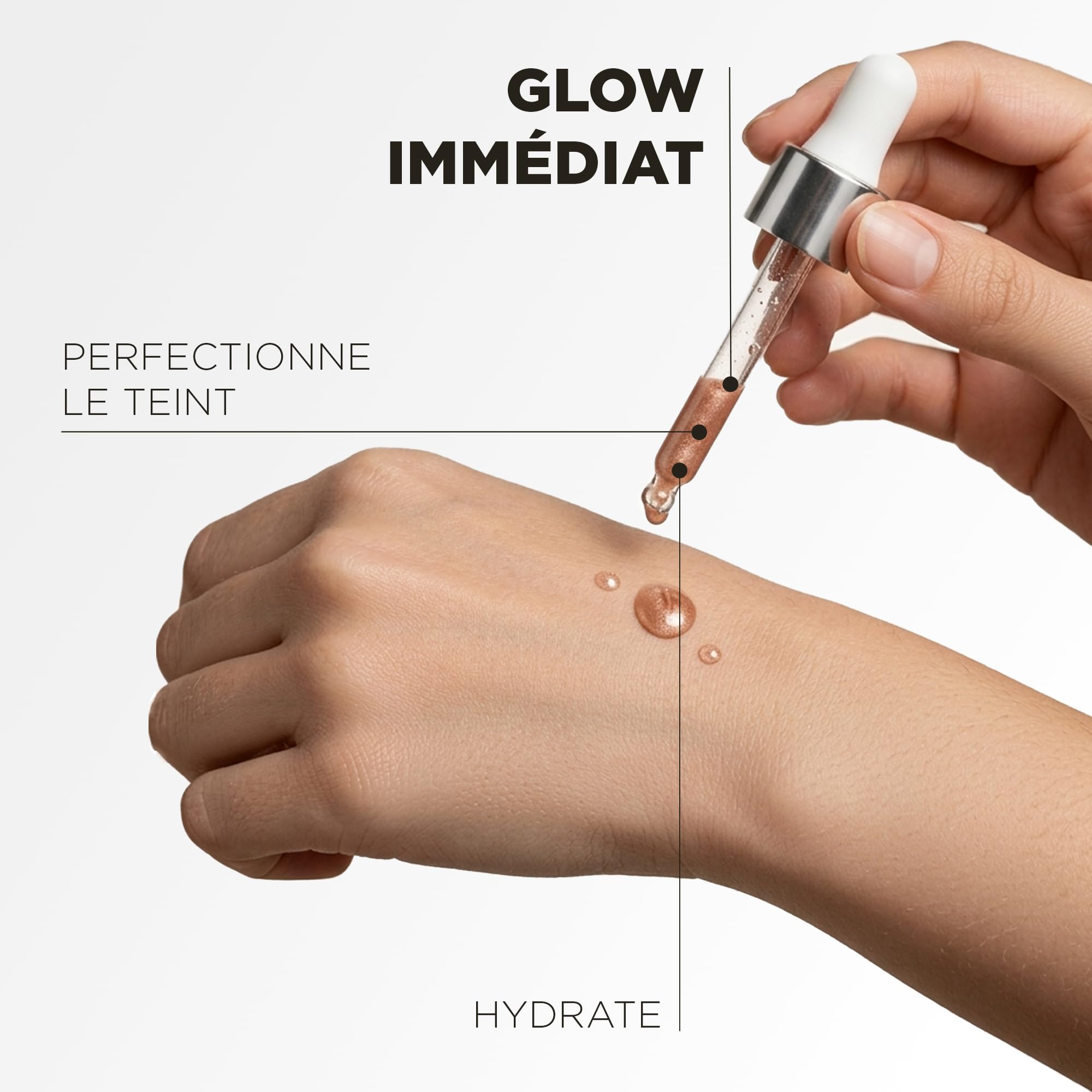 HUYGENS Élixir Perfecteur Illuminateur – Sérum Highlighter Liquide Effet Glow – Enlumineur de Teint Bio Hydratant – Eau de Source Marine, Aloe Vera & Nacres Dorées – 15 ml