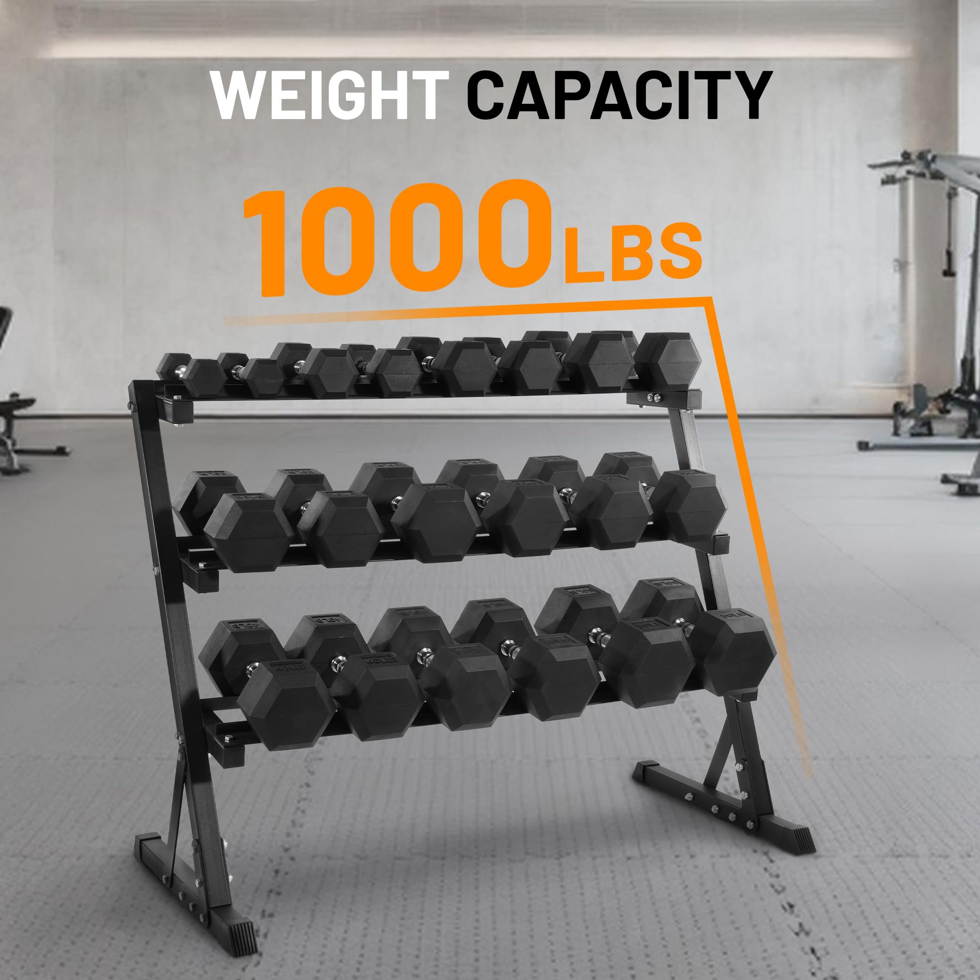 Rubber Coated Hex Dumbbell Set with Storage Rack, 100/150/200/550 LB Hand Weight Set with Anti-Slip Grip for Home Gym