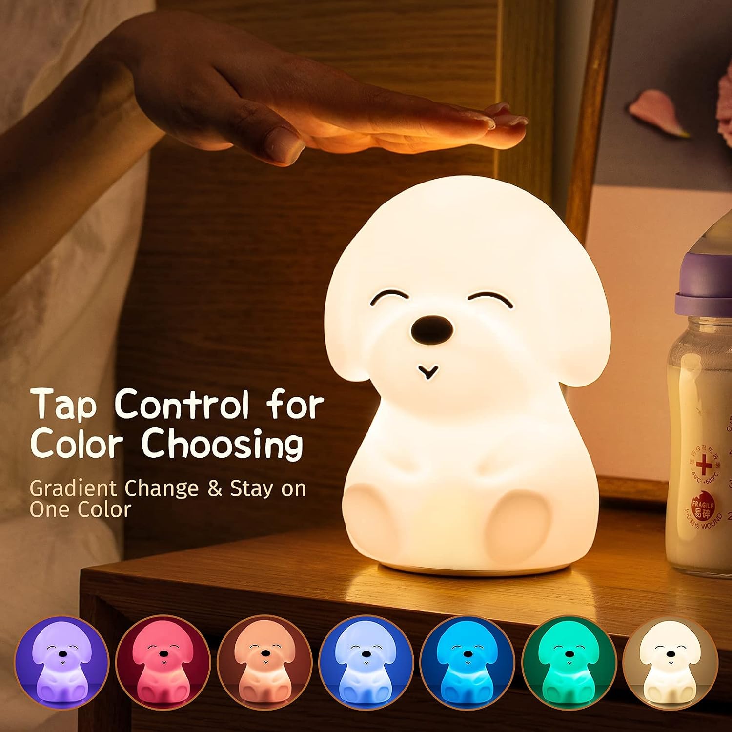 Night Light for Kids Room, Kids Night Light for Girls Baby and Toddler Gifts, Cute Puppy Night Lights Squishy Silicone Lamps Soft Nursery USB Rechargeable Portable Dog Animal LED Lights Color Changing