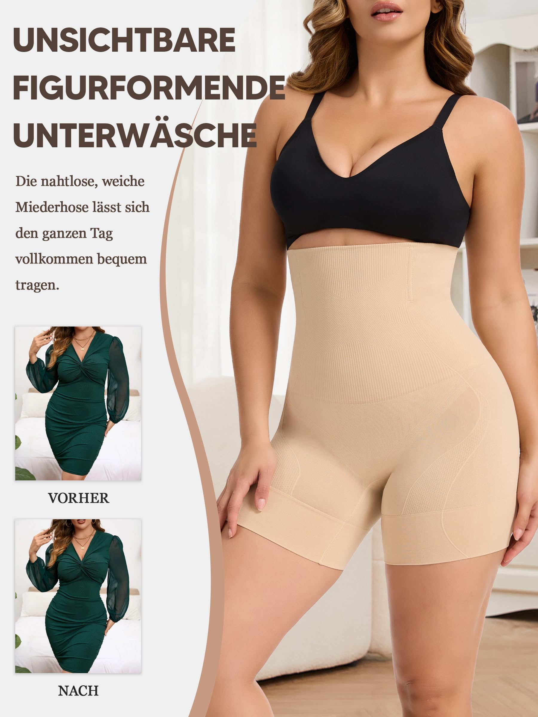 SLIMBELLE Damskie majtki wyszczuplające brzuch, wysoka talia, bielizna modelująca figurę, majtki silnie formujące, bezszwowe szorty modelujące sylwetkę