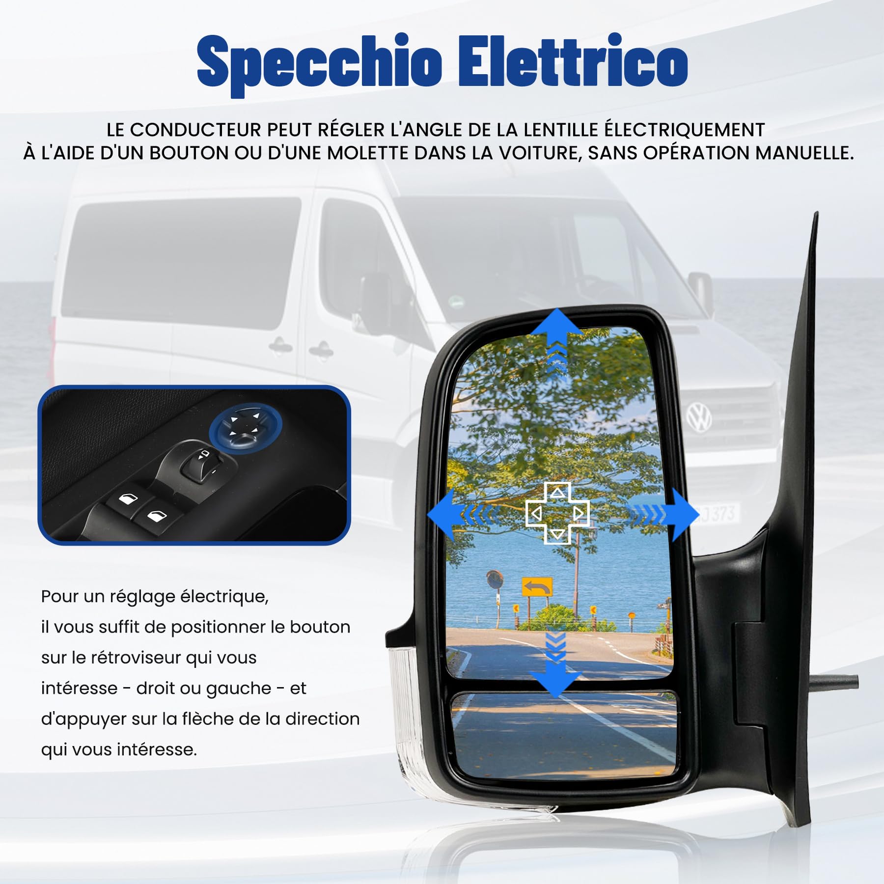 Specchietto Retrovisore Esterno Elettrico per Mercedes Sprinter 906 anno 2006-2020, Sinistro SX Lato Conducente,E-Mark E9