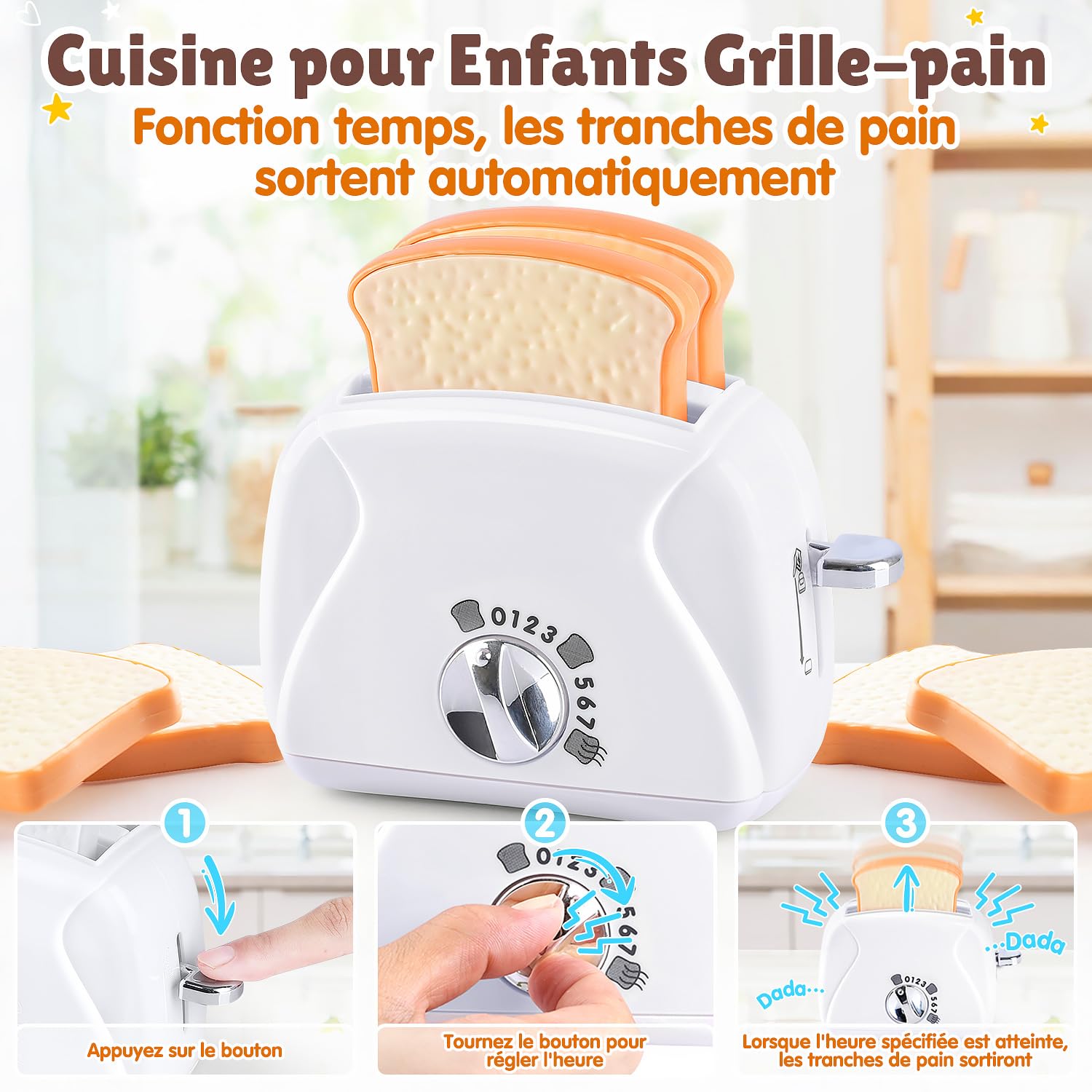 PLAY Ustensile Cuisine Enfant Accessoire avec Cafetiere, Mixer, Blender et Grille Pain Jouet avec Eclairage et Son Réalistes, Set de Cuisine Jouet pour Enfant 3+ Ans (Blanc)