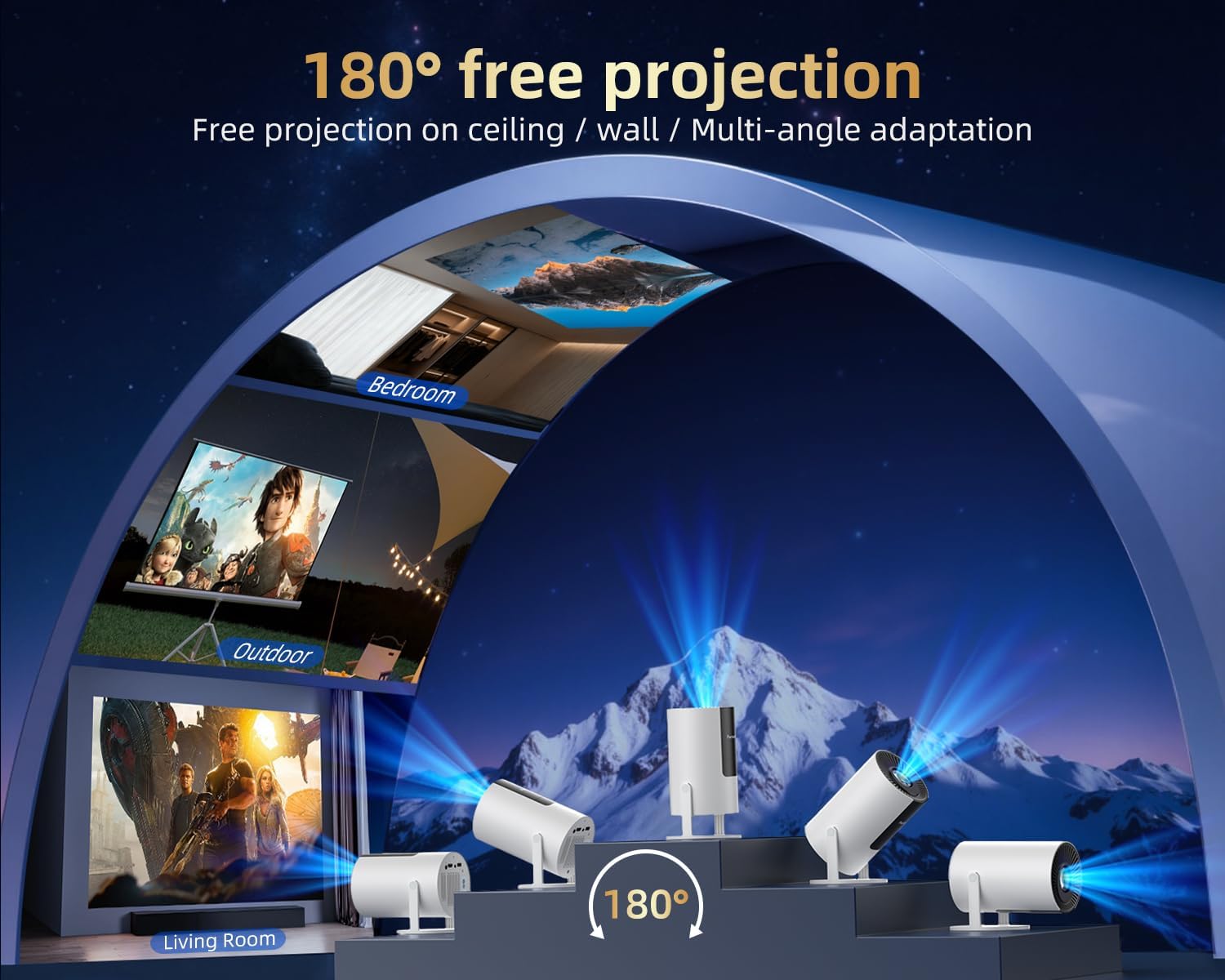 [320ANSI/Google Store/Voice Control] Smart Projector with WiFi and Bluetooth, 10,000+ Apps, Pericat 4K UHD Home Theater Portable Mini Movie Projector, Indoor & Outdoor Use [180° & Netflix-Compatible]