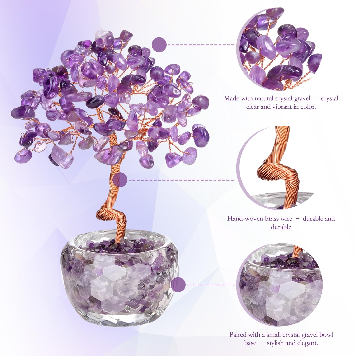 Arbre en cristal de quartz rose fait main pierre précieuse guérison décoration maison bureau chakra cadeau porte-bonheur anniversaire violet