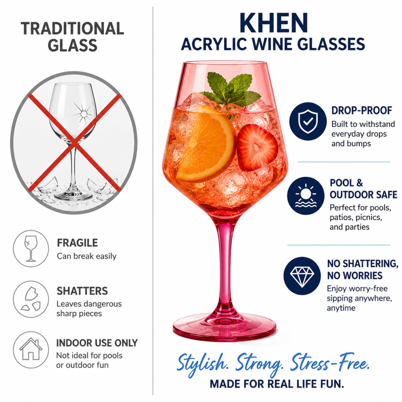 Lot de 12 verres à vin à pied en plastique incassable de style européen Tritan Couleurs vives incassables Sans BPA Pour extérieur, piscine, intérieur, lavage à la main 500 ml Cadeau quotidien et