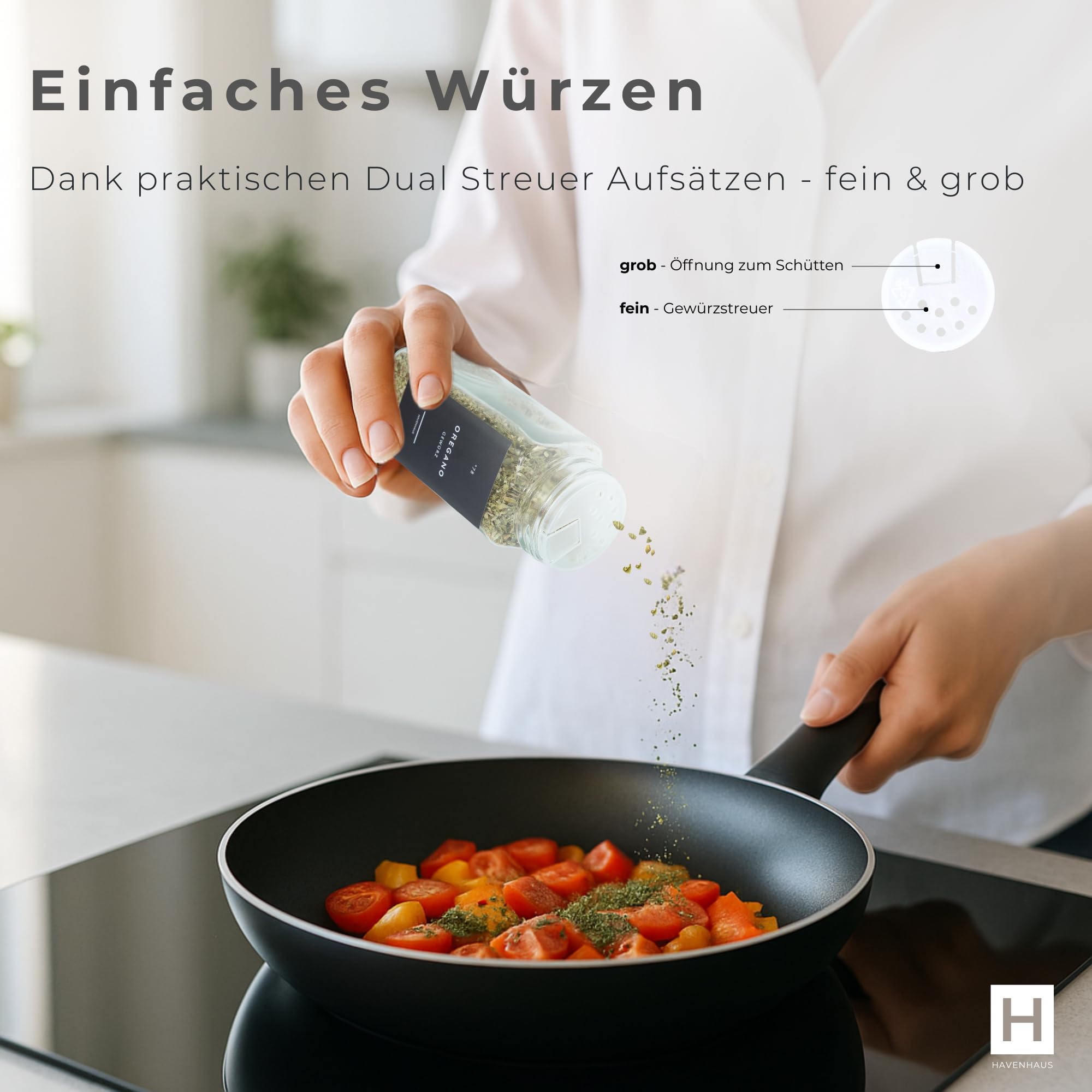 Havenhaus Gewürzgläser Set mit Regal | Gewürzregal Schublade inkl. 24 Gewürzgläser& 336 Gewürzetiketten | Gewürz Organizer Schublade verstellbar& passend für alle Schubladen | Gewürzeinsatz Schublade