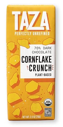 Taza Chocolate Organic Smooth & Crunchy Bars 70% Stone Ground, Cornflake Crunch 2.5 Ounces 10 Count, Vegan