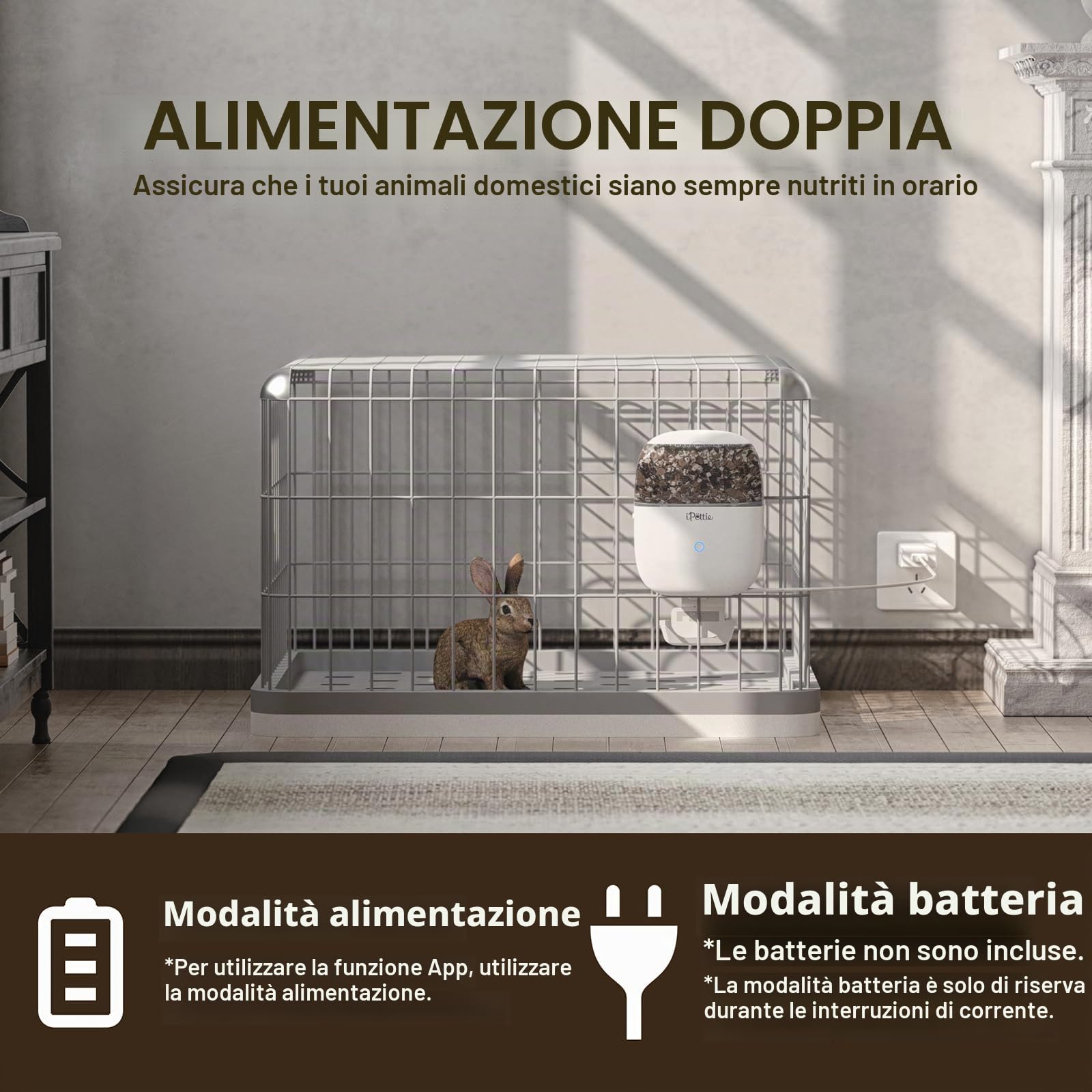 iPettie Alimentatore intelligente WiFi da appendere per conigli, gatti, cani e criceti, perfetto per negozi di animali, controllo remoto e porzioni, alimentazione temporizzata, capacità 1757,7 g,