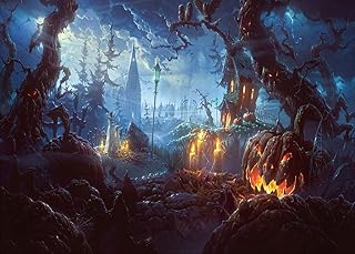 AIIKES 7x5FT Halloween Backdrops for Photography Pumpkin Lanterns Haunted House Party Photo Background Castle Bats Ghost Dark Cloud Lightning Burning Candles Backdrops Photo Booth Prop 11-645