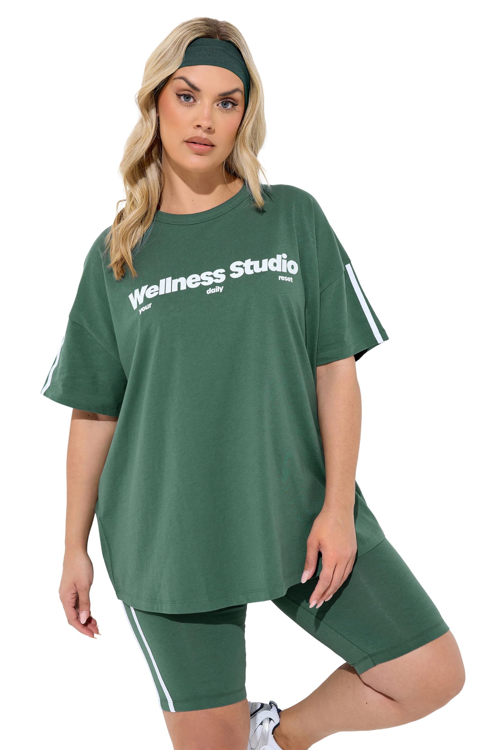 Yours Women's Dark Green Active 'Wellness Studio' T-Shirt In | Size: 26-28