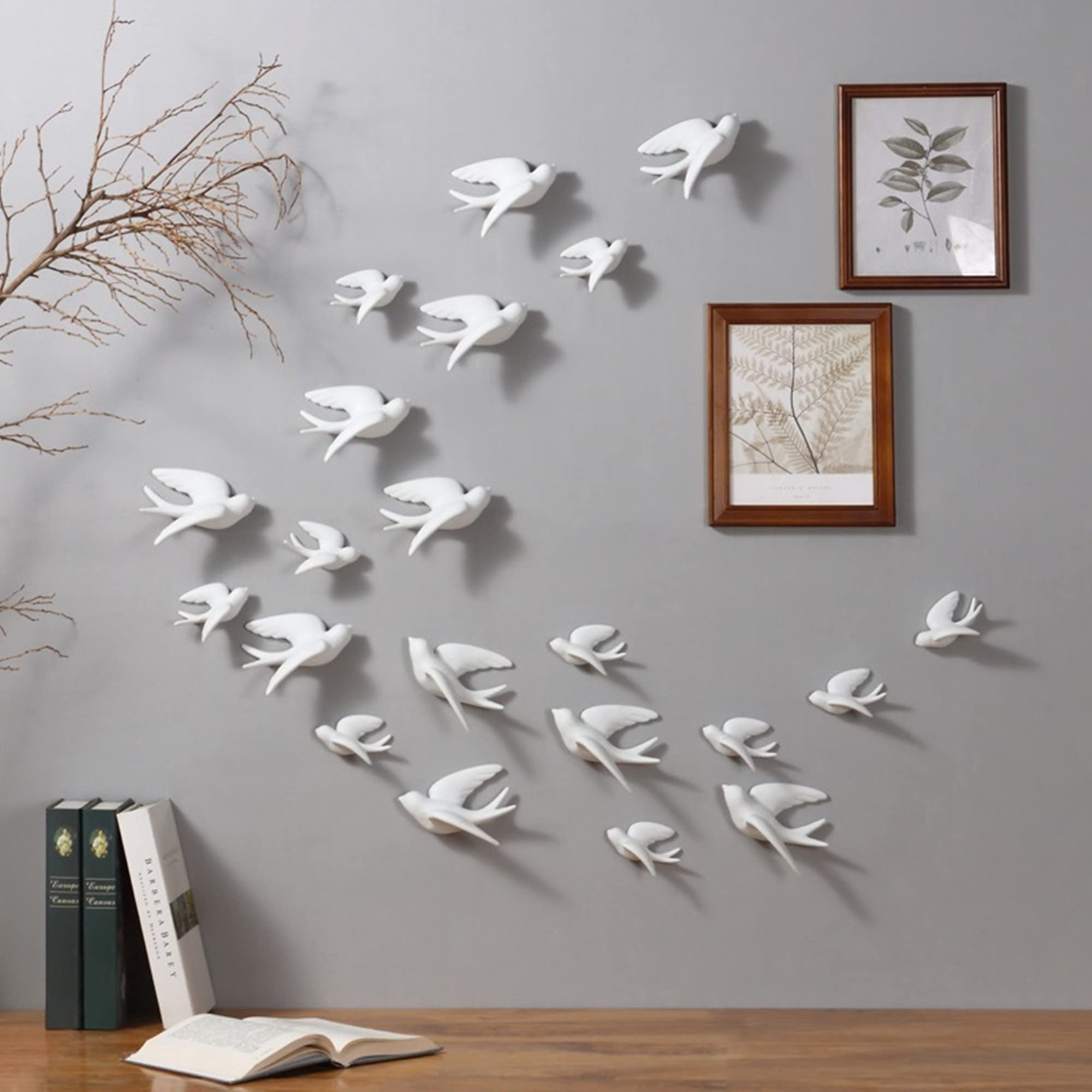 Dekoracje ścienne 3D, Biała ceramiczna rzeźba ptaka 3D, dekoracja ścienna, wisząca(Left,L)