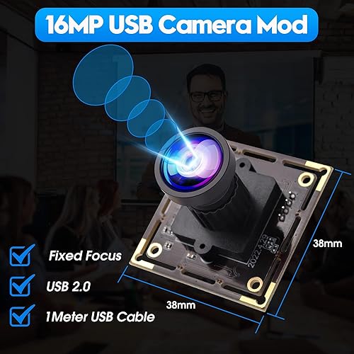 Miniatura 9 de Módulo de cámara USB 16MP gran angular 110 grados sin distorsión lente Webcam, cámara USB Ultra HD 3496P, cámara USB integrada Plug and Play en la