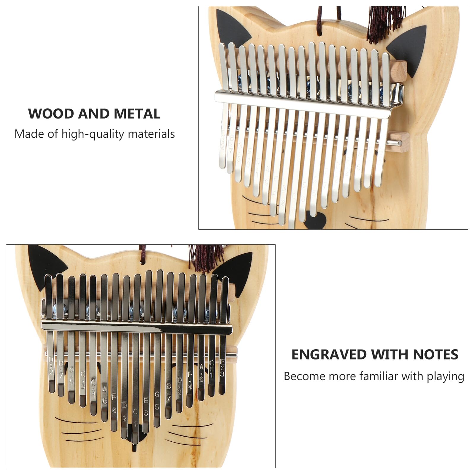 BESPORTBLE Kalimba Daumenklavier Tasten Holz Finger Piano für Anfänger Langlebiges Musikinstrument mit Gebogenen Metalltasten Klarer Klang Sicher und Tragbar für Mädchen Jungen