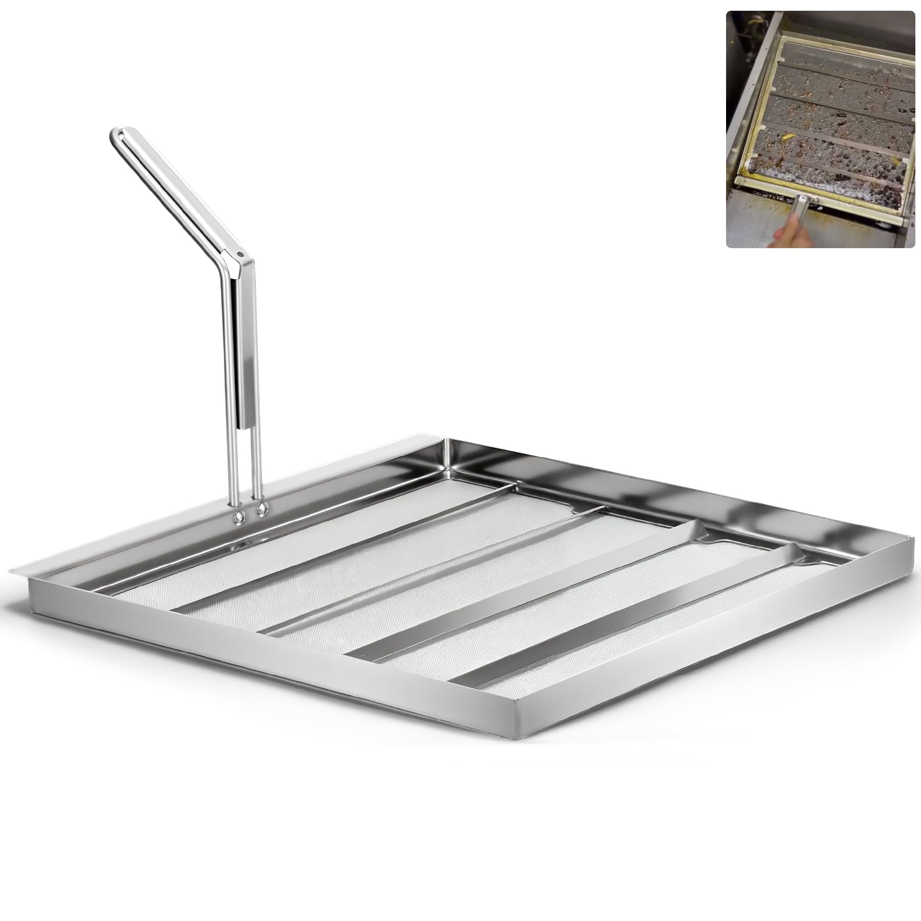 AF45 Commercial Deep Fryer Filter (Straight Edge), 13.75" x 13.75", 304 Stainless Steel, Capture Grease & Debris Above 550 Microns, Extend Oil Life by 40%, Ideal for Commercial Kitchens & Restaurants