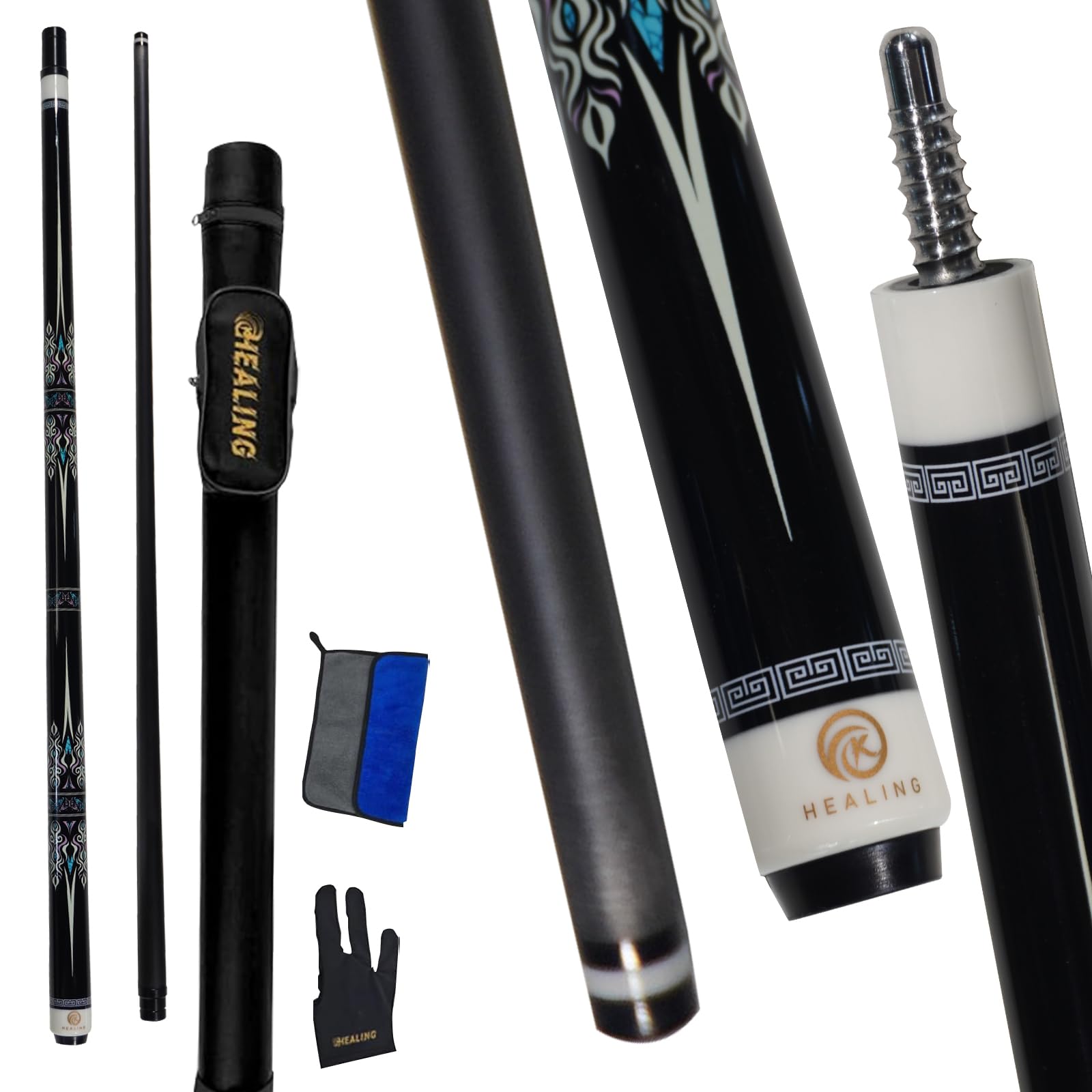 58″ 19-20oz 2-Piece Carbon Pool Cue Stick 11.8mm Tip Billiard Carbon Fiber Clue, Billiard Supplies 1/2 Joint Handmade Straight Fit Ball/Black Eight, Nine Balls 19-20oz (Play Cue) (Black-2)