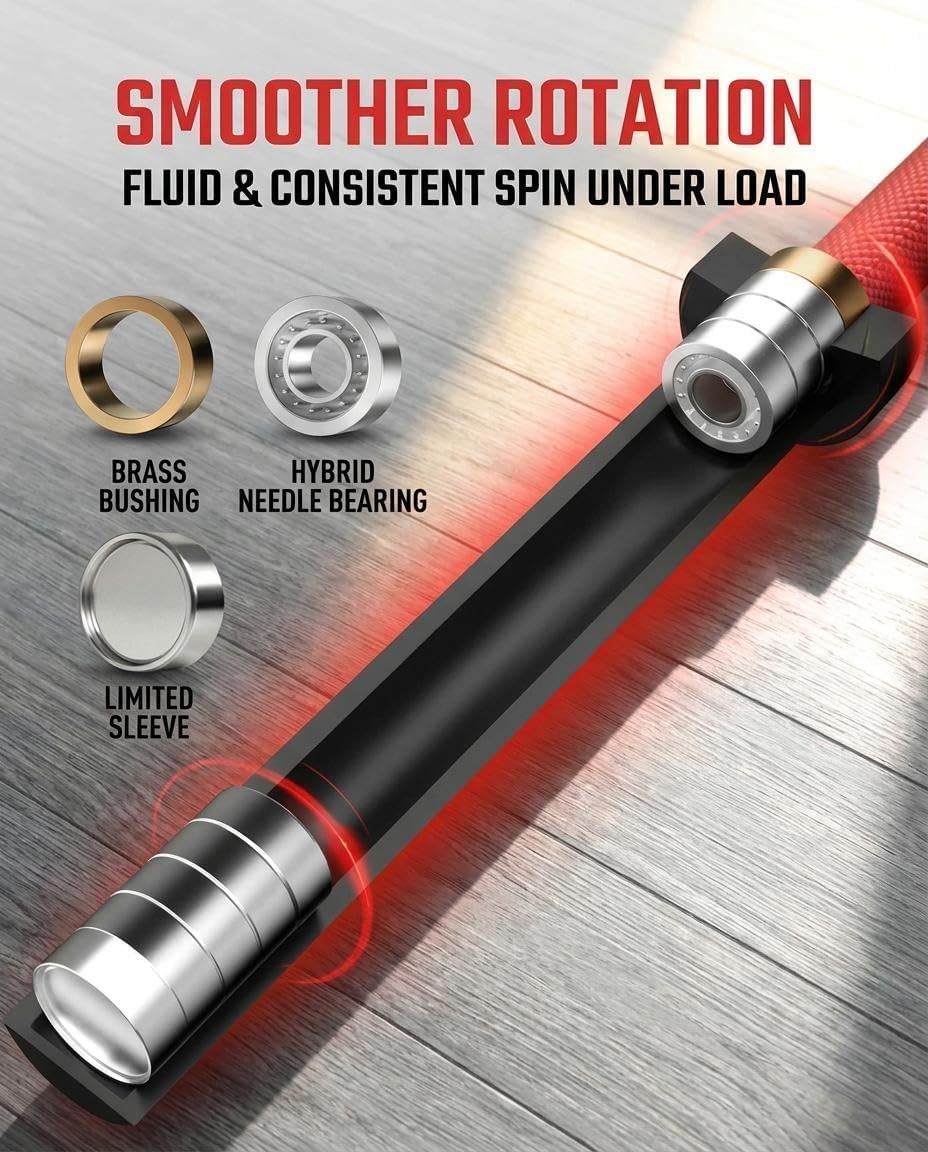 7ft Olympic Barbell 45LB - 1500LB Capacity Strength Training Bar with Hard Chrome Finish, 28mm Grip & 8-Needle Bearings, Compatible with 2" Plates for Powerlifting, Squats & Home Gym Use