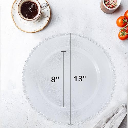 Miniatura 2 de Platos de carga de borde dorado acrílico transparente de 13 pulgadas, juego de 8, platos de carga con borde texturizado dorado para cena, boda,