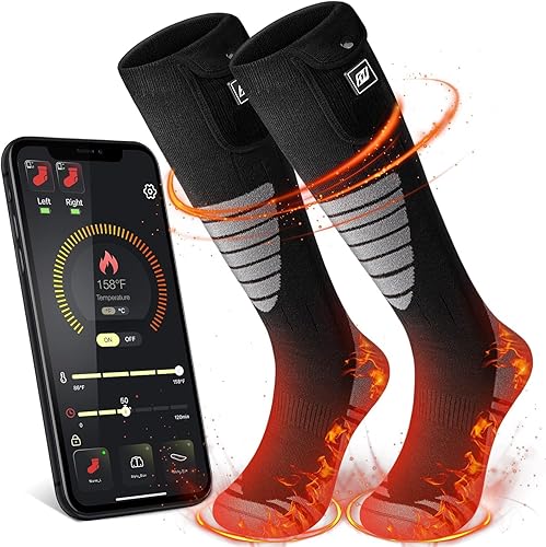 MATKAO Calcetines térmicos para mujeres y hombres, recargables y lavables, con batería eléctrica, calentadores de pies con control de aplicación