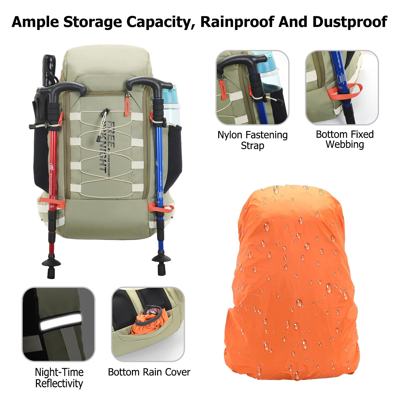 Sac à Dos de Randonnée Outdoor 40L Daypack Imperméable Grand Sac à Dos de Camping Backpack Nylon Léger pour Femmes Hommes Voyage Trekking Escalade Bleu