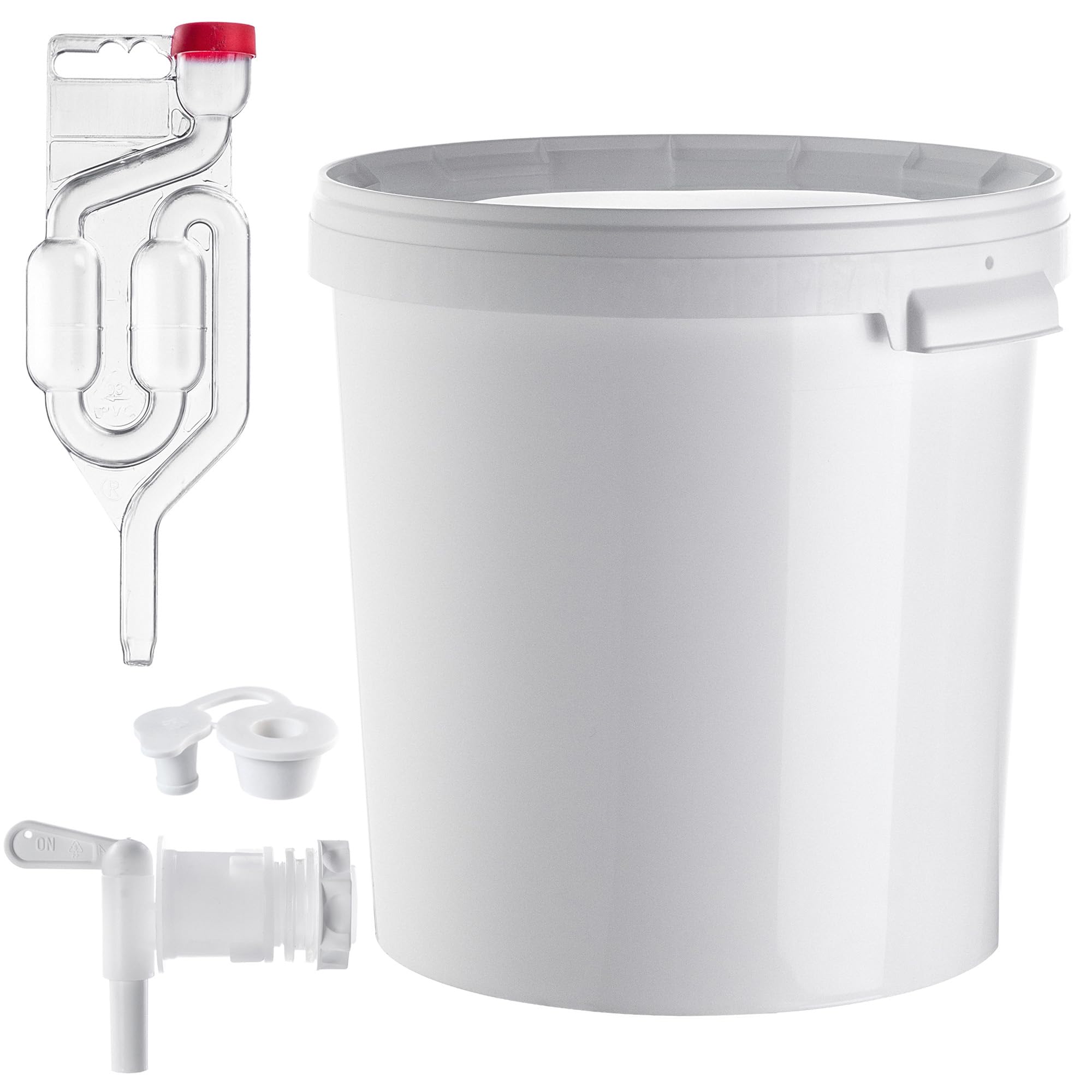 KADAX Seau de fermentation 33 l avec robinet, tubes de fermentation et bouchons en caoutchouc, récipient de fermentation en plastique avec robinet de vidange, bouchon de fermentation et bouchon pour