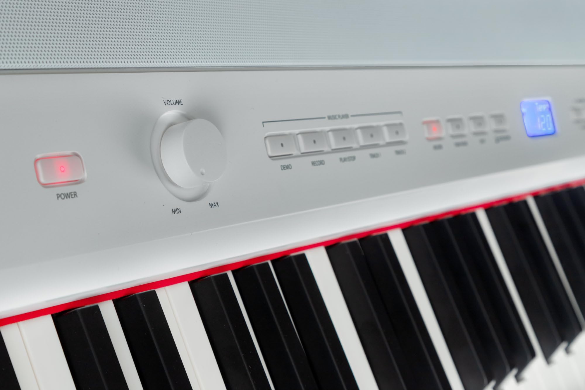 P-60 WM Piano de scène Home Set - 88 touches et base assortie, mécanique à marteaux, sensibilité à la vélocité - 14 sons, banque de pianos, écouteurs et porte-notes inclus - Blanc