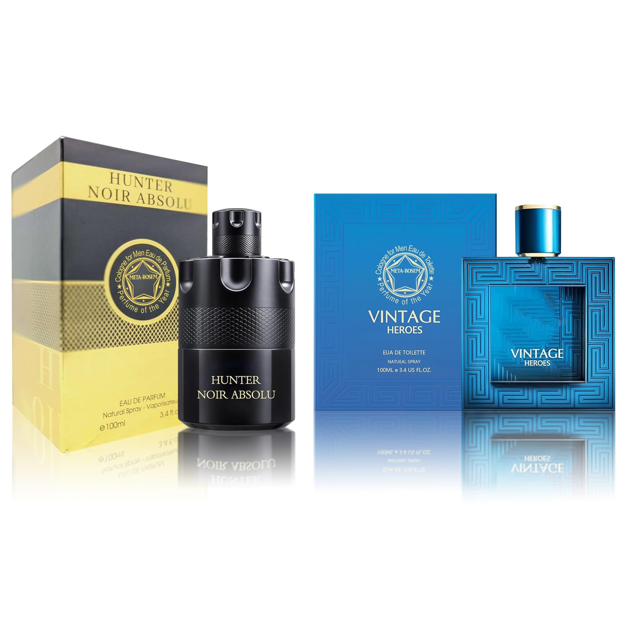 Men Cologne Set (3.4oz/100ml x 2PCS) Eau De Perfume Natural Spray Notes of Woody, Spicy, Citrus & Aromatic Long Lasting Fragrance for Daily Use (VintageH&Hunter Noir)