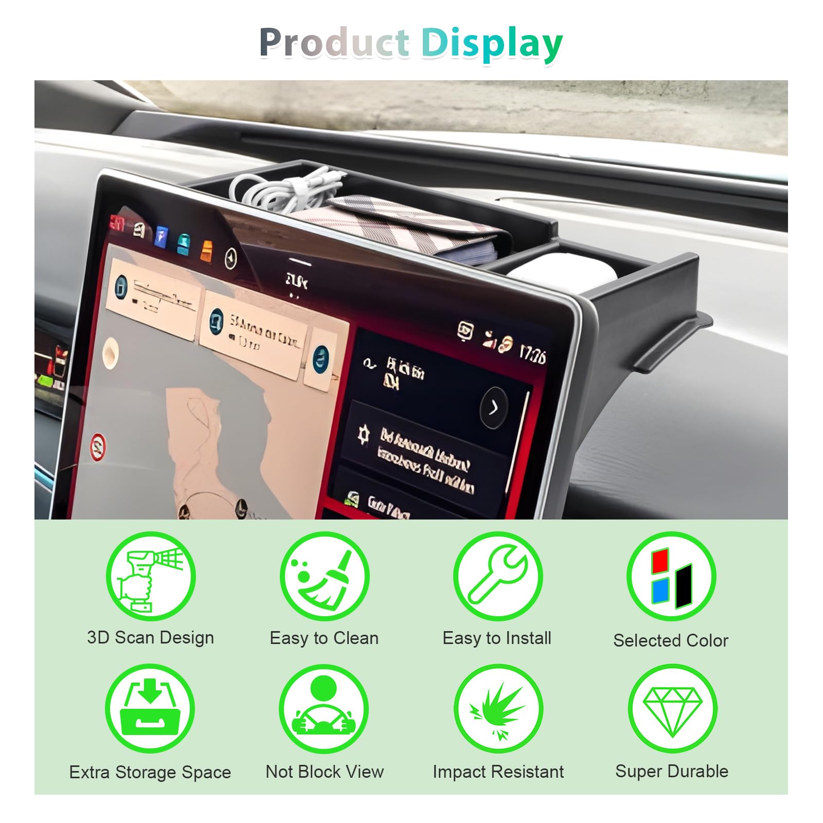 GAFAT Kompatibel mit VW ID.7 2024 2025 2026 15" Mittelkonsole Aufbewahrungsbox, Hinter dem Bildschirm Ablagen Organizer Tray für ID7 Tourer 15 Zoll Discover Pro Max