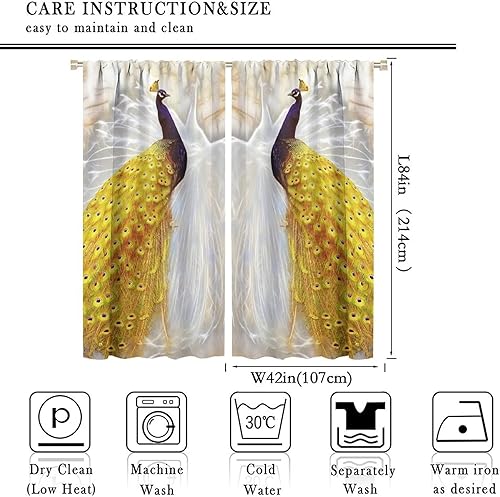 Miniatura 155 de Cortina opaca con estampado de pavo real, con estampado de animales retro, con bolsillo para cortinero y flores de peonía doradas, para dormitorio,