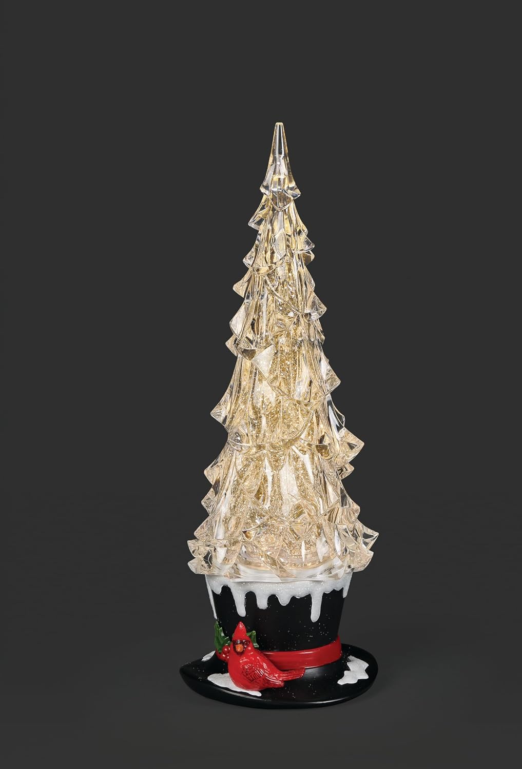 Roman, 13.75" H Lighted Swirl Christmas Tree with Top Hat Base, Confetti Lite Tabletop Holiday Decoration, LED Glitter Tree with Cardinal Detail, USB Powered