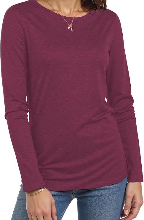 Long Sleeve Shirts for Women Crew Neck Basic Tee Fashion Womens Tops