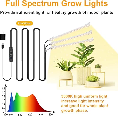 Miniatura 2 de Tiras de luz LED de crecimiento, luces de cultivo para plantas de interior de espectro completo 3000K, barra de luz para plantas con temporizador de
