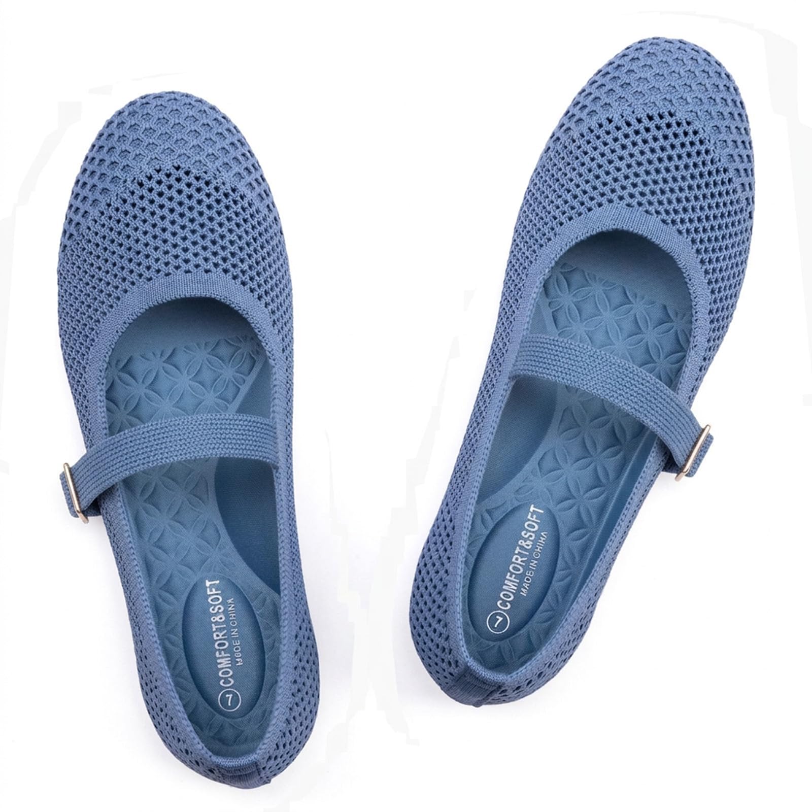 Frank Mully Women's Mary Jane Flats Comfortable Dressy Ballet Flats Casual Round Toe Slip On Washable Knitted Fabric Office Work Woman Shoes