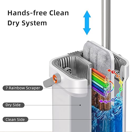 Miniatura 2 de funest Trapeador y cubo con juego de escurridor, sistema de trapeador plano grande de 16 pulgadas y cubo con mango largo, trapeadores manos libres