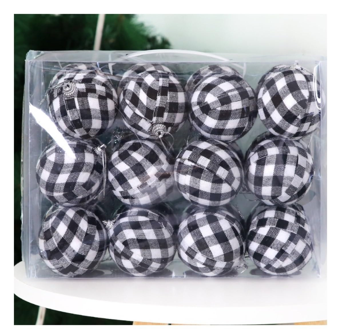 Palline di Natale, 24 Ornamenti Natalizi Con Palline Da Appendere, Set Di Natale Scozzesi, All'albero, Per La Decorazione Della Festa Palline di Natale Riutilizzabili(Black+White)