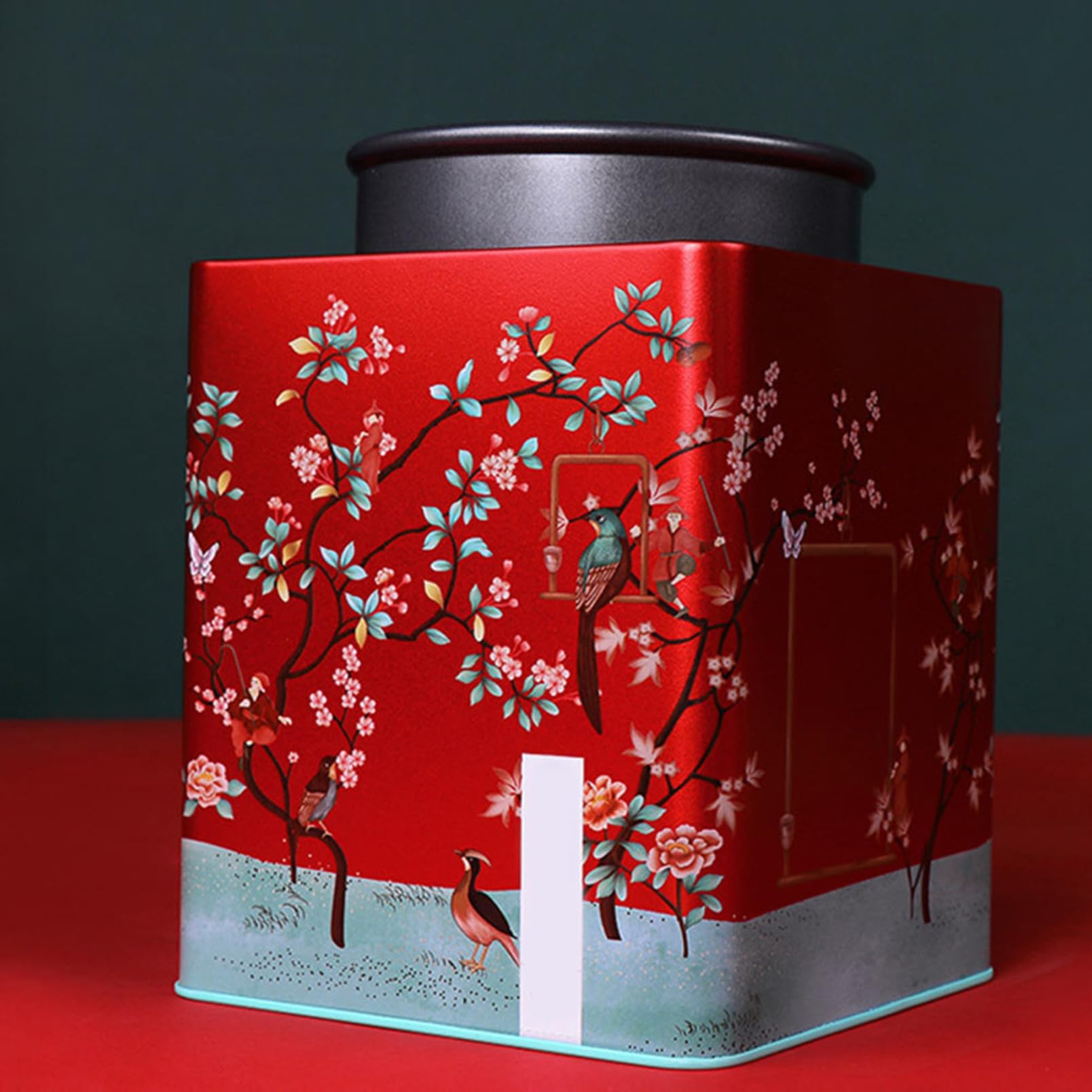 Artibetter Bote de Té de Hojalata Grande Rojo con Bolsa de Embalaje, Recipiente Metálico para Almacenar Té, Lata Resistente para Cocina y Hogar, Contenedor Práctico para Infusiones y