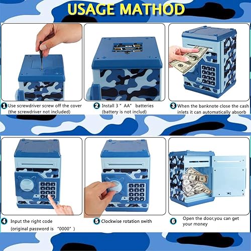 Miniatura 45 de Alcancía para niños, alcancía electrónica con contraseña, caja fuerte para niños, mini cajero automático, alcancía de juguete para niños y niñas