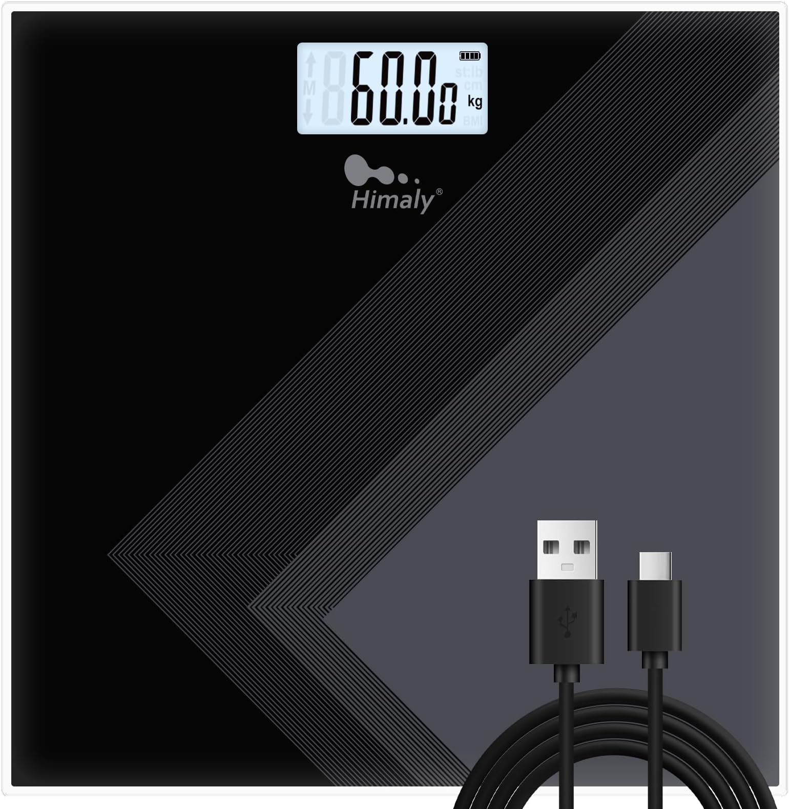 himaly Digital Body Weight Scale, Type C Rechargeable Bathroom Scale with Step-On Technology, Back Light Display, Digital Weight Scale, 400Ibs/180kg Capacity, 6mm Tempered Glass