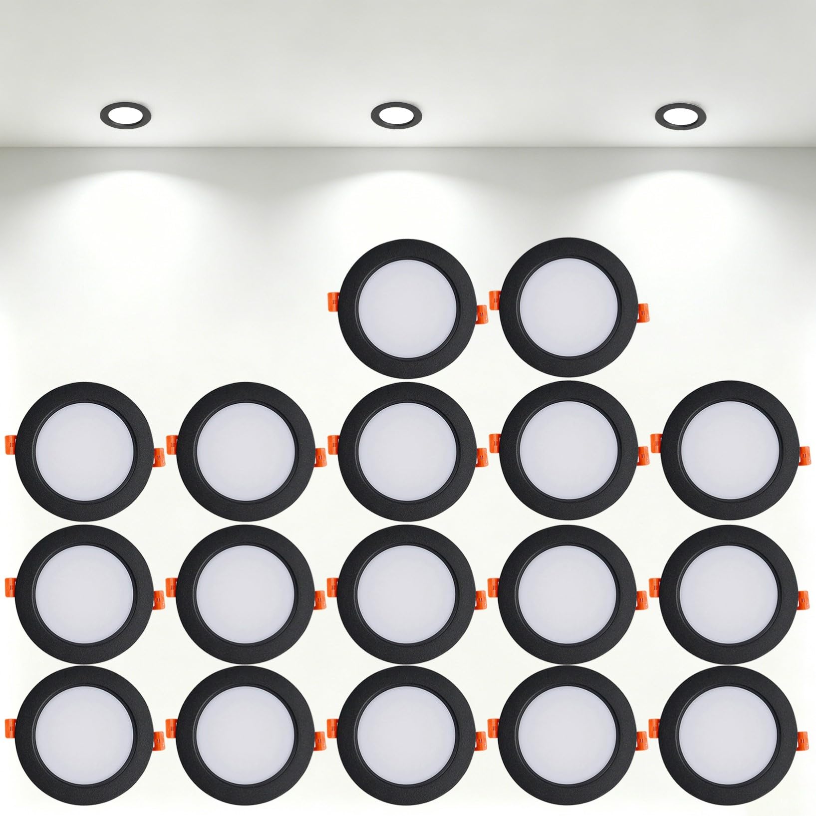 VOGHMOLD 12W Ultra Slim LED Downlight Recessed Ceiling Light 4 inch, 6000K Spot Lights Black Aluminum Trim, Cut Φ110-130mm, AC110-240V Panel Lighting for Office Hallway Closet, 17 Pack
