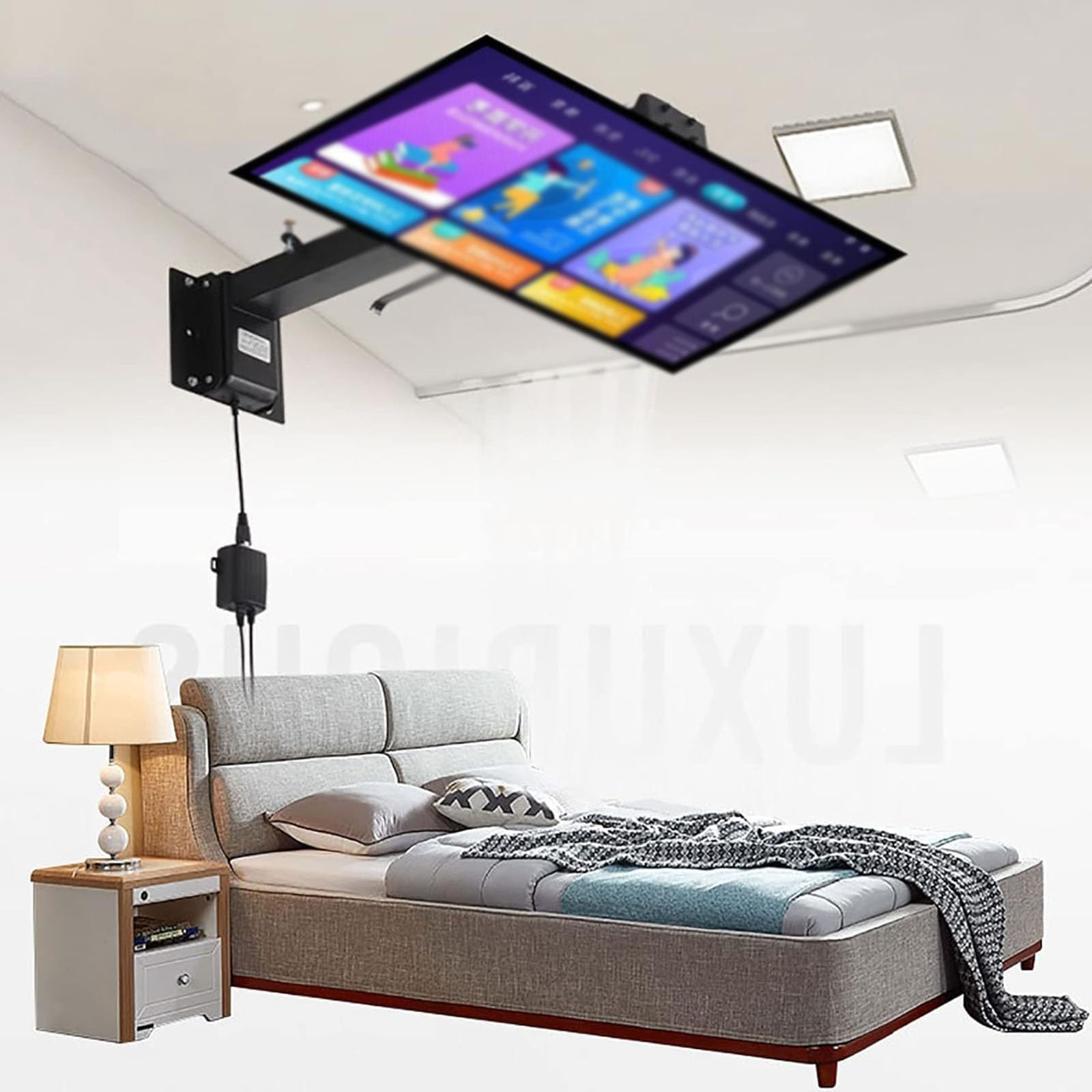 HTTGDGDH Ceiling Tv Mount Stand - Motorised Tv Bracket Stand, Wall Mount And Side Top Installation, Telescopic Electric Tv Stand With Auto Lifting, Height Adjustable With Remote A,
