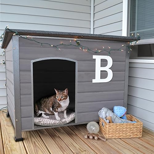 GUTINNEEN Casa para gatos al aire libre Marco de metal Estructura más fuerte Feral Cat Shelter Condon resistente a la intemperie